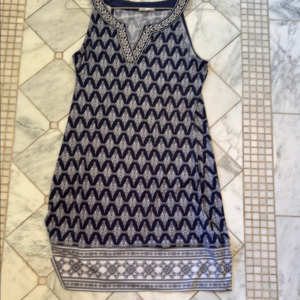 Magnolia Grace Navy and White Medium Patterned Sleeveless Dress